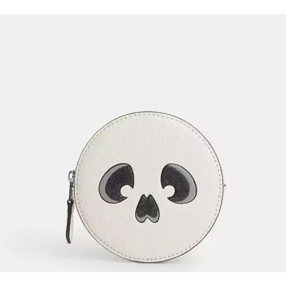 NWT Coach CW935 Skull Halloween Coin Case Pouch Change Purse Chalk - Picture 2 of 4